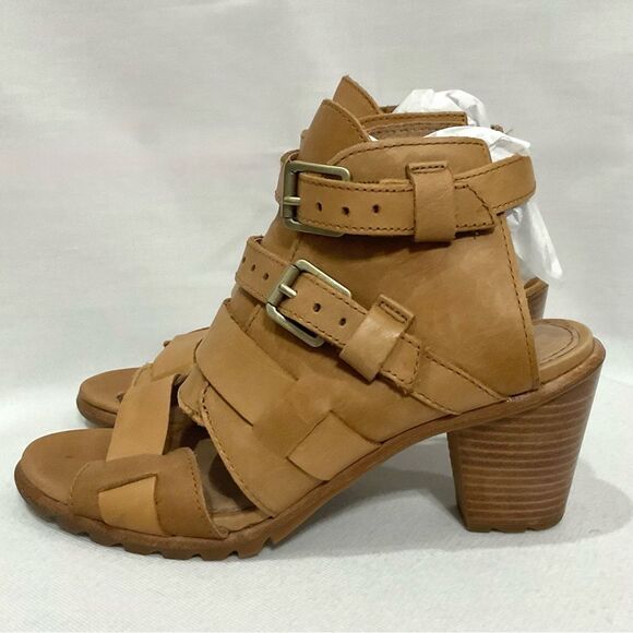 Sorel Nadia Buckle Bootie Sandals in Camel Sz 7.5 M Leather Strappy Open Toe - Picture 10 of 11